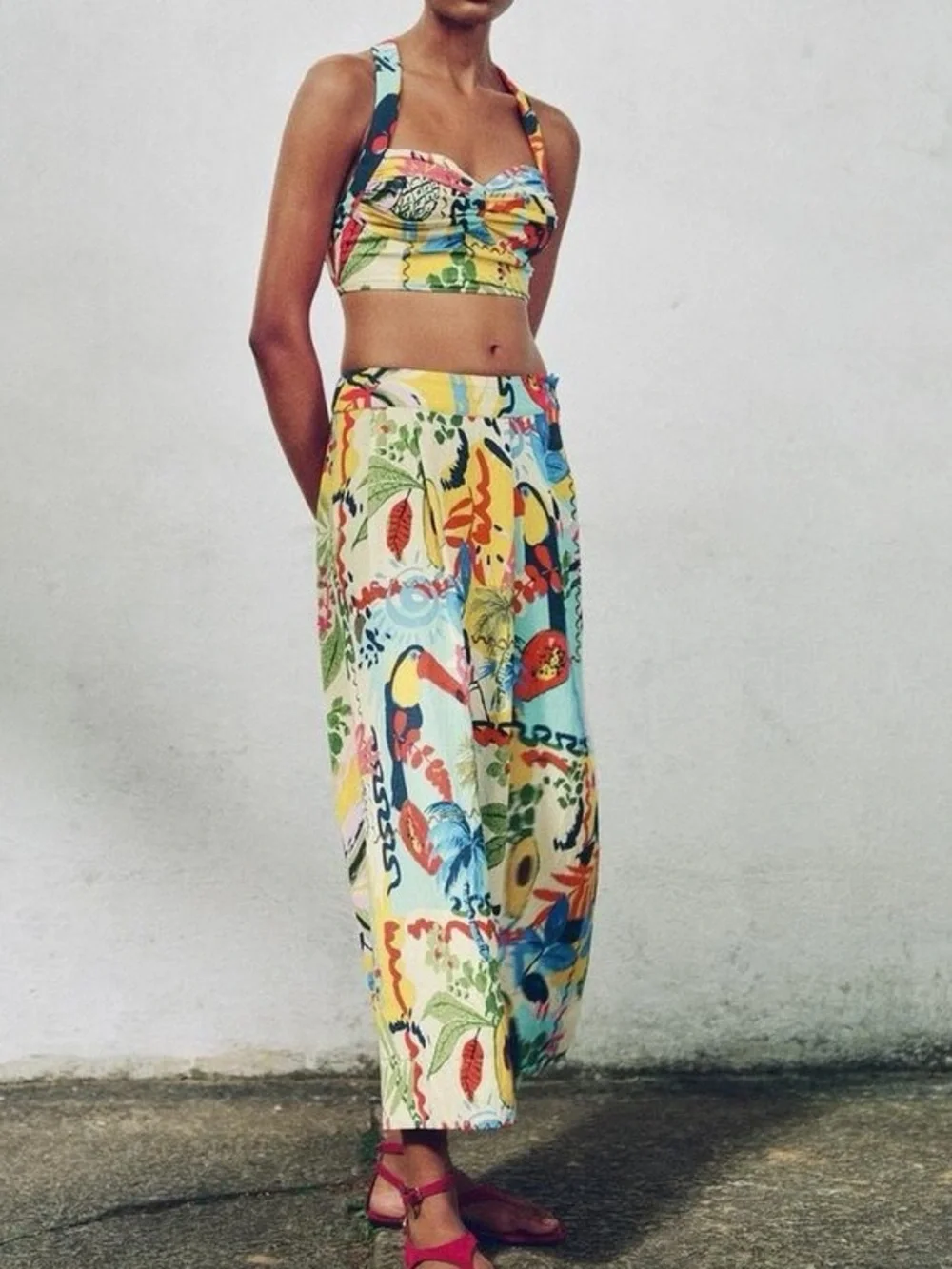 Zara Tropical Floral Print Crop Top & Maxi Skirt Set - Picture 4 of 15